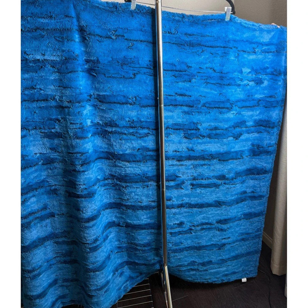 Sew Sweet Minky 74x52 Large Luxury Throw Blanket Blue Striped USA Made